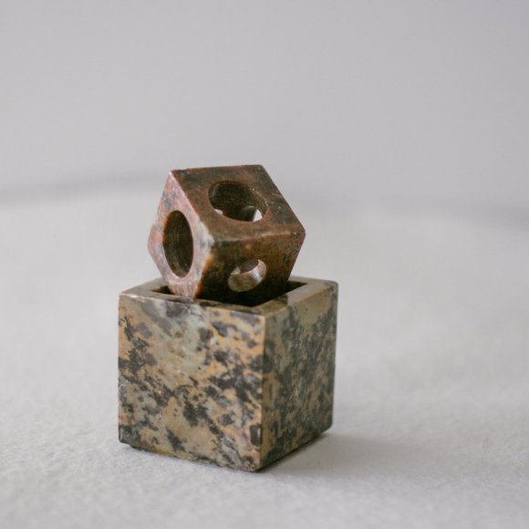 Vintage Modernist Modular Cube Stone Candle Holder - Picture 2 of 5